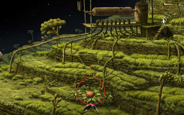 After you left-click on all of the blades several times, you activate a short cutscene and the fruit - Enter the tower - Monk Planet - Samorost 3 - Game Guide and Walkthrough