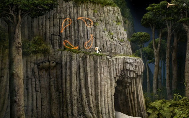 In the puzzle, four orange spirits appear and your task is to turn them all gray - Enter the tower - Monk Planet - Samorost 3 - Game Guide and Walkthrough