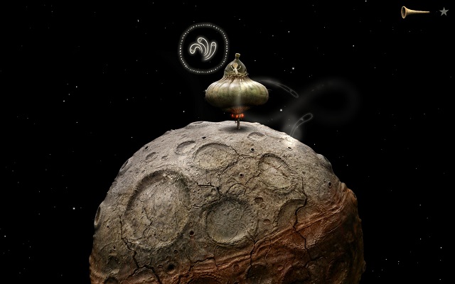 Right after you land, you spot cheerful spirits floating around the moon - Return home - Epilogue - Samorost 3 - Game Guide and Walkthrough