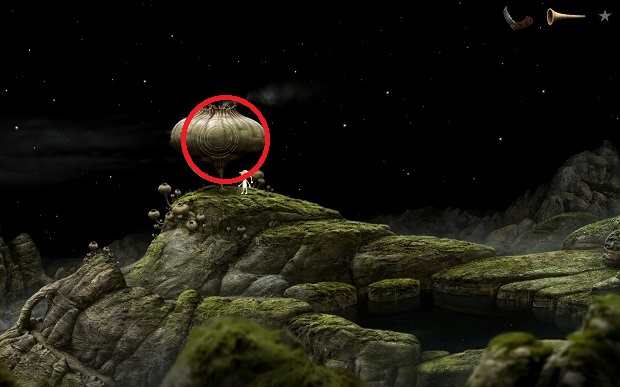 What is important in this location is the interaction with the object that you can see in the above screenshot - Assemble a UFO - Home Planet - Samorost 3 - Game Guide and Walkthrough