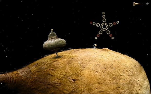 The aim of this puzzle is to make red elements disappear from the arms of the star shown in the above screenshot - The star puzzle - Shaggy Comet - Samorost 3 - Game Guide and Walkthrough