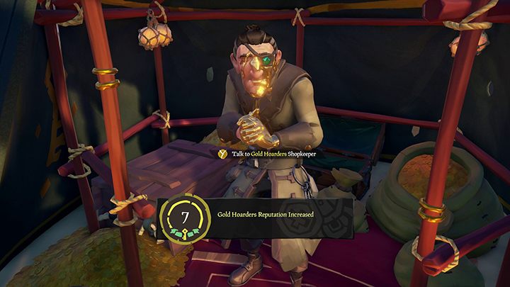 Representatives of the Gold Hoarders faction are waiting for you in the tents on the island - the base. - Sea of Thieves: Factions and mission types - For Landlubbers - Sea Of Thieves Guide