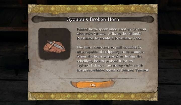 The item that unlocks the Loaded Spear. - Loaded Spear | Prosthetic Tools in Sekiro Shadows Die Twice - Prosthetic Tools - Sekiro Guide and Walkthrough