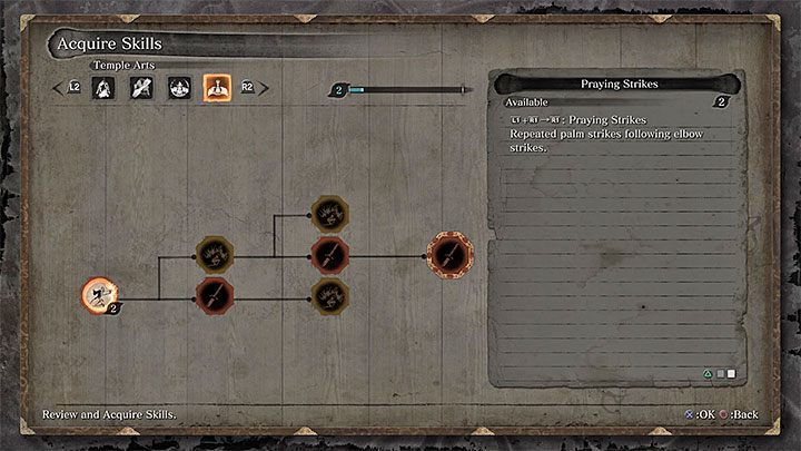 Once you earn at least 1 development point, you can select the category of skills youre interested in from the tabs in the upper left corner of the screen - Character Development in Sekiro Shadows Die Twice - Basics - Sekiro Guide and Walkthrough