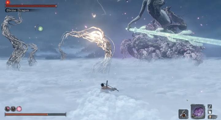 Do not jump on an electrified branch when the enemy is preparing to attack - Divine Dragon - main boss in Sekiro: Shadows Die Twice game - Bosses - Sekiro Guide and Walkthrough