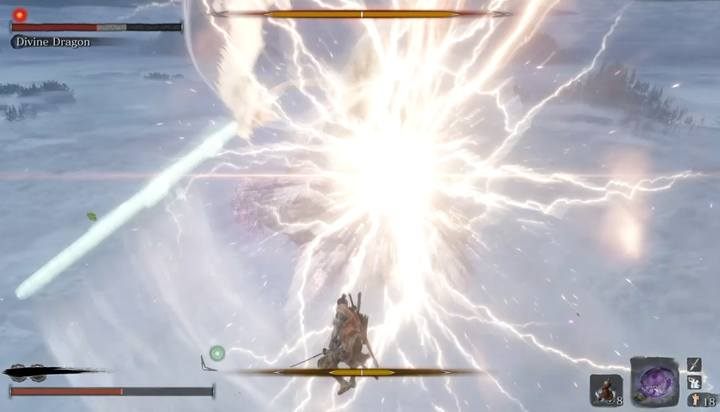 Reflect lightning in the air to deal damage to the dragon - Divine Dragon - main boss in Sekiro: Shadows Die Twice game - Bosses - Sekiro Guide and Walkthrough