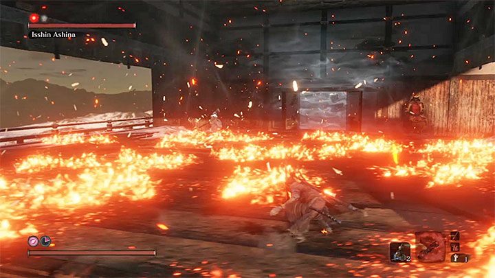 After advancing to the second stage of the battle, Isshin will receive new skills, namely fire attacks - Isshin Ashina | Sekiro Shadows Die Twice Boss Fight - Bosses - Sekiro Guide and Walkthrough