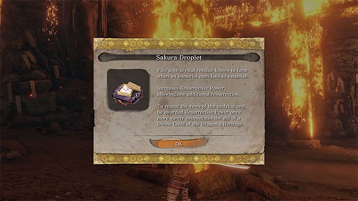 The first important artifact is Sakura Droplet - What items can you bring to Kuro in Sekiro? - FAQ - Sekiro Guide and Walkthrough