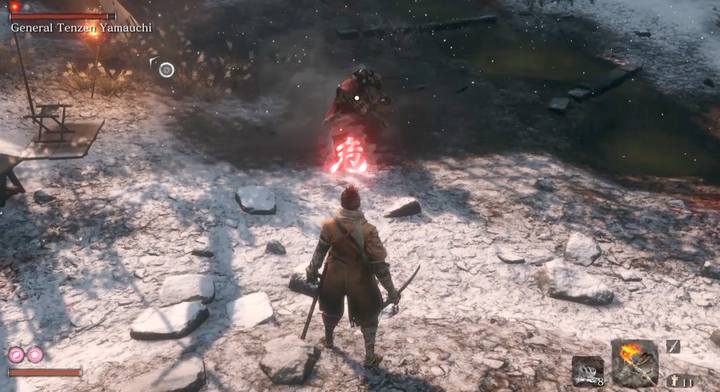 Charge attack is easy to dodge. - General Tenzen Yamauchi | Sekiro Shadows Die Twice Boss Fight - Bosses - Sekiro Guide and Walkthrough