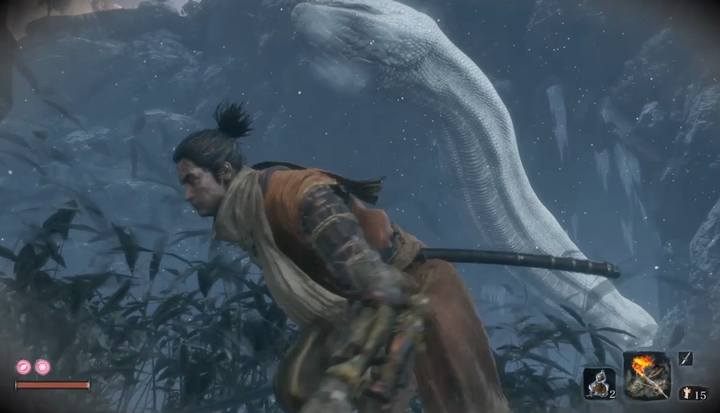 The Snake will appear when you reach the stone ledge with grass. - Great Serpent | Sekiro Shadows Die Twice Boss Fight - Bosses - Sekiro Guide and Walkthrough