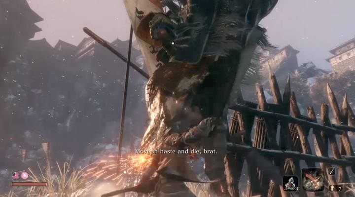 Tip: the first strikes can be applied already when the boss enters the arena and presents himself - in this stage the opponent is not attacking, but takes blows - Gyoubu Oniwa | Sekiro Shadows Die Twice Boss Fight - Bosses - Sekiro Guide and Walkthrough