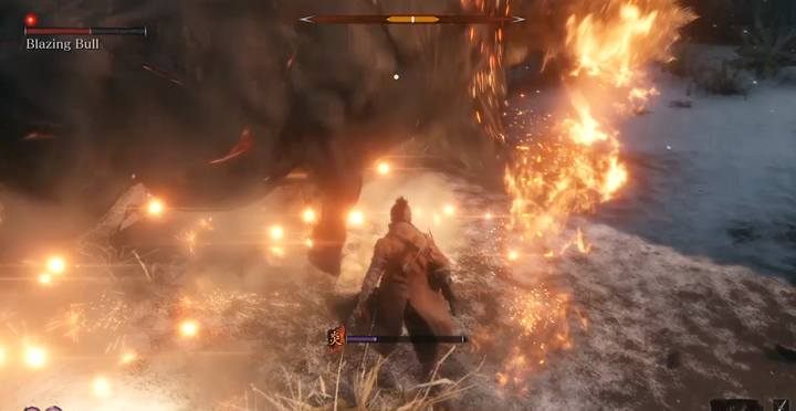 In preparation for this fight, it is necessary to take a Dousing Powder; they can be used even when you are not burning to activate the resistance system on fire - The Blazing Bull | Sekiro Shadows Die Twice Boss Fight - Bosses - Sekiro Guide and Walkthrough
