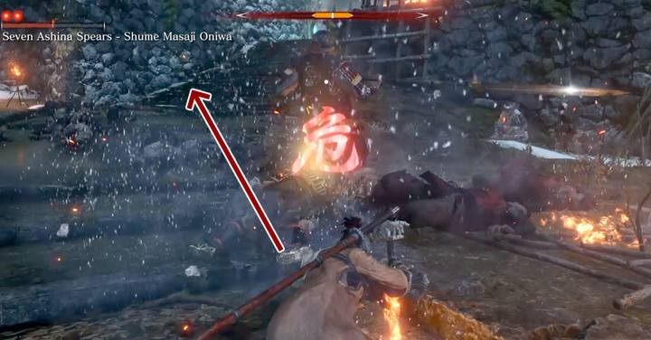 In addition, when boss uses combo attacks (which are easy to miss) - the sword blows that end with a strong hit and a critical strike - dodge and move diagonally right (and forward) to get behind his back when he returns to his original position - Seven Ashina Spears - Shume Masaji Oniwa | Sekiro Shadows Die Twice Boss Fight - Bosses - Sekiro Guide and Walkthrough