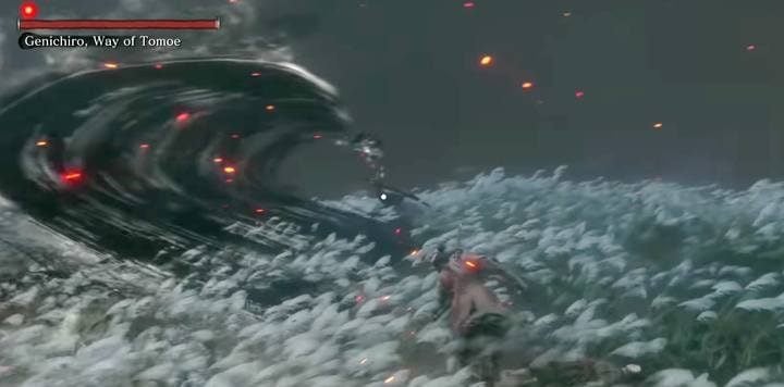 The enemys special attack is a large-scale-area cut; be near the boss all the time so he doesnt make that attack. - Genichiro & Isshin, the Sword Saint | Sekiro Shadows Die Twice Boss Fight - Bosses - Sekiro Guide and Walkthrough