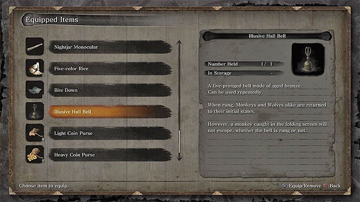At the time of arrival at Illusion Halls, you will receive Illusive Hall Bell - How to find and kill Folding Screen Monkeys in Sekiro? - FAQ - Sekiro Guide and Walkthrough
