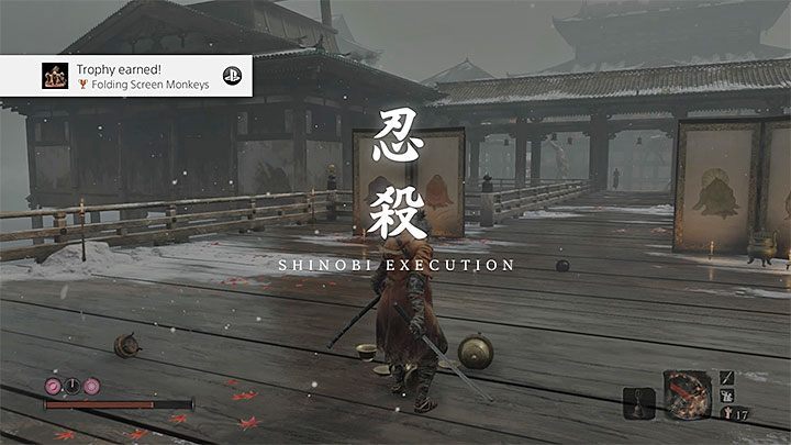 As a reward for the elimination of all four Monkeys, you will receive a trophy, memory (increased attack power), as well as a new Puppeteer Ninjutsu technique - How to find and kill Folding Screen Monkeys in Sekiro? - FAQ - Sekiro Guide and Walkthrough