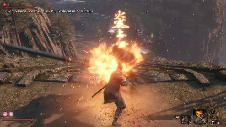 An effective method of combat is the use of oil and Flame Vent - Seven Ashina Spears | Sekiro Shadows Die Twice Boss Fight - Bosses - Sekiro Guide and Walkthrough