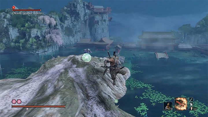 Move from one hook point to another - Okami Leader Shizu | Sekiro Shadows Die Twice Boss Fight - Bosses - Sekiro Guide and Walkthrough