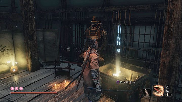After you get to the secret room you can move towards the chest - Prayer Beads | Unique items in Sekiro Shadows Die Twice - Unique items - Sekiro Guide and Walkthrough