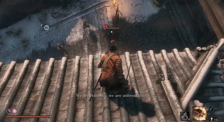 The mini-boss guarding the Castles gate. - Sabimaru | Prosthetic Tools in Sekiro Shadows Die Twice - Prosthetic Tools - Sekiro Guide and Walkthrough