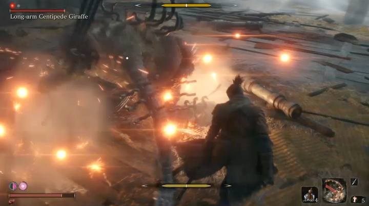Use the Shinobi Firecracker to escape from the trap near the wall. - Long-arm Centipede Giraffe | Sekiro Shadows Die Twice Boss Fight - Bosses - Sekiro Guide and Walkthrough