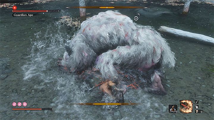 Attack the Guardian Ape with attacks useful against beast-type enemies - Guardian Ape in Sunken Valley | Sekiro Shadows Die Twice Boss Fight - Bosses - Sekiro Guide and Walkthrough