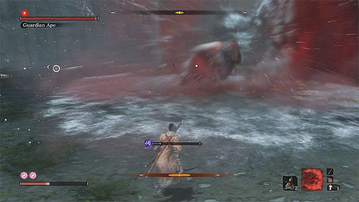 The bosss most dangerous attack is its roar that can inflict Terror status - Guardian Ape in Sunken Valley | Sekiro Shadows Die Twice Boss Fight - Bosses - Sekiro Guide and Walkthrough