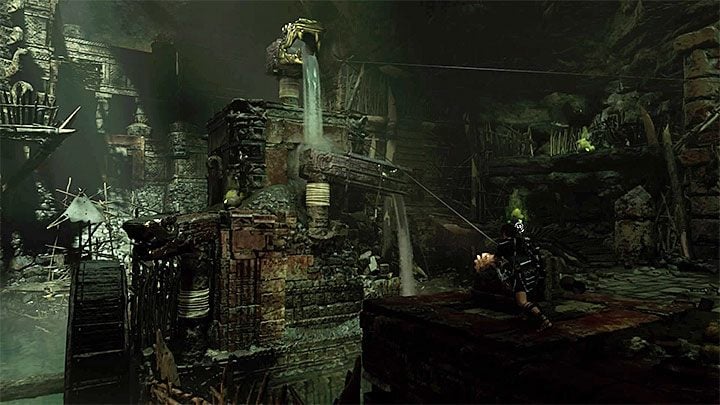 Use the crank to start manipulating the upper structure with serpents head - How to solve the gate opening puzzle of Eye of the Serpent in Cenotes? - Solving Riddles - Shadow of the Tomb Raider Game Guide