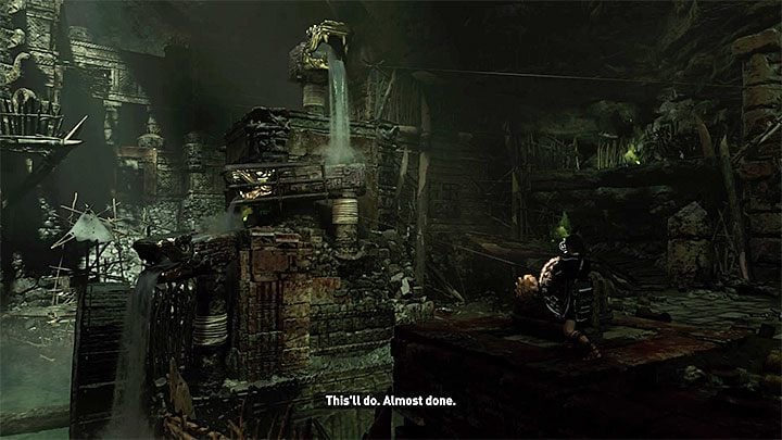 Break the connection with the top structure and send a rope arrow back to the middle (the one you climbed earlier) - How to solve the gate opening puzzle of Eye of the Serpent in Cenotes? - Solving Riddles - Shadow of the Tomb Raider Game Guide