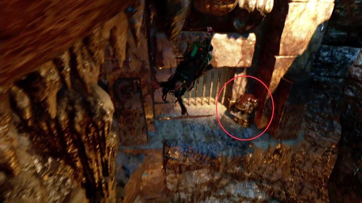 At the very top of the cave, pick your axe with a rope and descent onto a rock shelf - Crypts in The Hidden City in Shadow of the Tomb Raider - Crypts - Shadow of the Tomb Raider Game Guide