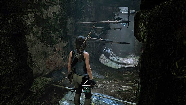 Immediately after unlocking the passage, take a few steps forward and stop at the line shown in the picture - Investigating the temple ruins in Cozumel - Hunters Moon - Cozumel - Shadow of the Tomb Raider Game Guide