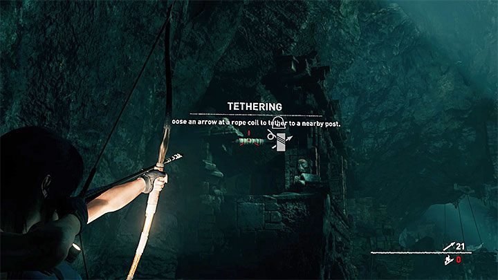 Stand by the pole with knot of ropes and aim at the next knot visible in the distance - it is shown in the picture above - Investigating the temple ruins in Cozumel - Hunters Moon - Cozumel - Shadow of the Tomb Raider Game Guide
