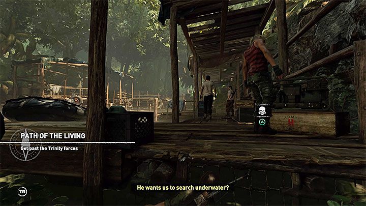 Exit the large building and jump into the water after you see the temple looming in the distance - Exploring the ruins - Where the Twins Confer; Path of the Living - Kuwaq Yaku - Shadow of the Tomb Raider Game Guide