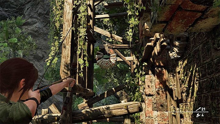 Examine the damaged exterior section of the tower, and you will find a round lever, shown on the picture above - Completing the Trial of the Eagle - Path to the Hidden City - Trial of the Eagle - Shadow of the Tomb Raider Game Guide