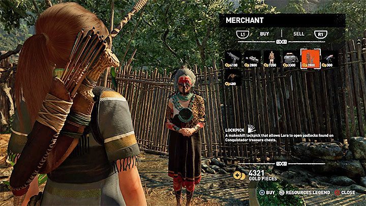 The Lockpick is one of the items sold by Moraekah - it costs 2800 gold (the picture above) - How to get the Lockpick in Shadow of the Tomb Raider? - FAQ - Shadow of the Tomb Raider Game Guide