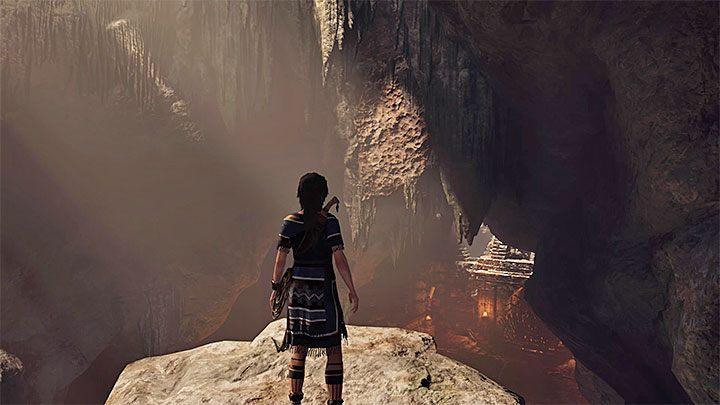 Follow the linear path until you reach the stone ledge presented in the picture - Exploration of the Belly and Head of the Serpent - The Hidden City - The Hidden City - Shadow of the Tomb Raider Game Guide