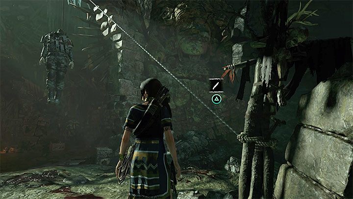 Your objective is to reach the stone ledge with a hanged person - you might have noticed the corpse right after entering the cave - Exploring of the temple - Eye of the Serpent; Empty-Handed - Mountain Temple Cenote - Shadow of the Tomb Raider Game Guide