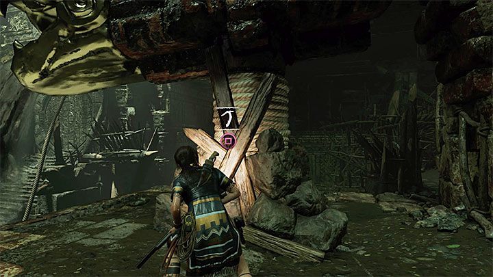 The upper construction with a serpent is blocked with boards - Exploring of the temple - Eye of the Serpent; Empty-Handed - Mountain Temple Cenote - Shadow of the Tomb Raider Game Guide