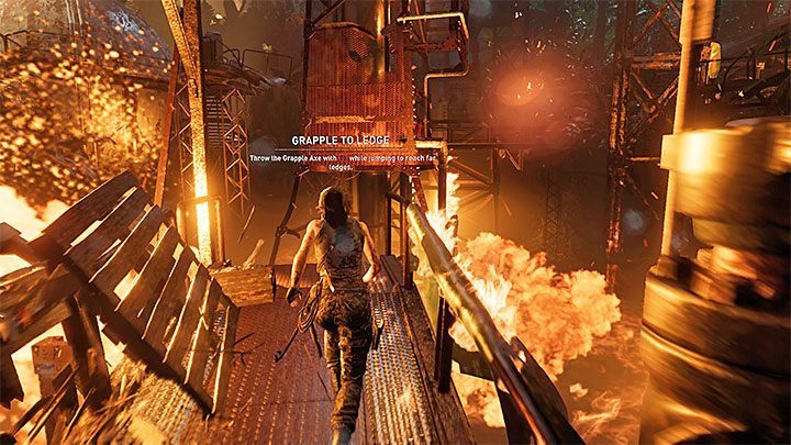 After using the bridge leading to the refinery, a cut-scene will be triggered - Finding Jonah and defeating the Trinity army - Downpour - Porvenir Oil Fields - Shadow of the Tomb Raider Game Guide
