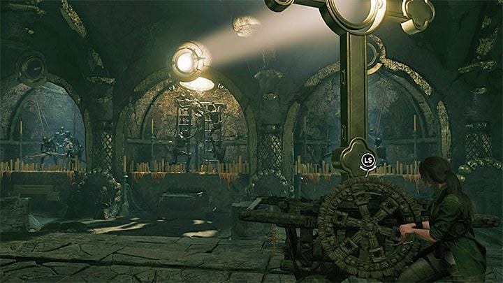 The room with the giant cross has two spinning wheels - Exploring the secret crypt and finding the Silver Box - Via Crucis - Mission of San Juan - Shadow of the Tomb Raider Game Guide