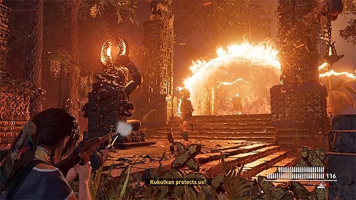 Lara will be hunter by nearby cultists every time you destroy a construction - Exploration of the city and the final boss - City of the Serpent - The finale - City of the Serpent - Shadow of the Tomb Raider Game Guide