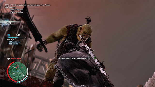 Attract the attention of orcs, after you hide in bushes, or while hanging down from a ledge. - Deathly Whisper (dagger) | Weapon Missions - Weapon Missions - Middle-earth: Shadow of Mordor Game Guide