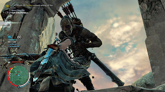 It is best to ledge kill archers, as it draws you closer to completing both mission objectives - Clear the Skies (dagger) | Weapon Missions - Weapon Missions - Middle-earth: Shadow of Mordor Game Guide