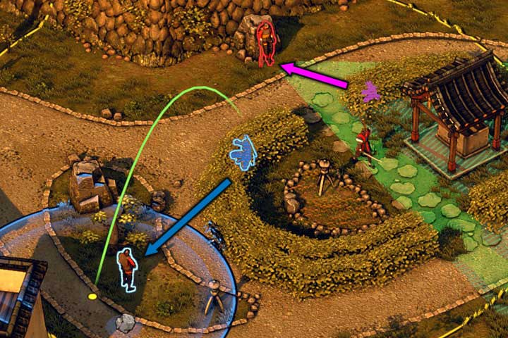 From the tower proceed into the garden - Mission 13 - Sunpu Castle | Walkthrough - Campaign - Shadow Tactics: Blades of the Shogun Game Guide