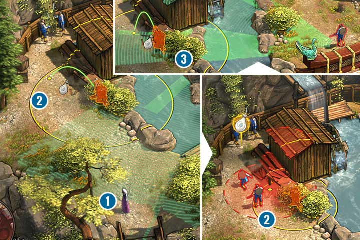 This location is protected by samurais, who will notice Aiko in disguise - Mission 4 - Tsuru Mountain | Walkthrough - Campaign - Shadow Tactics: Blades of the Shogun Game Guide