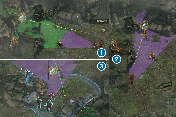 First, use the moment when the guards turn around and send Hayato and Mugen behind the tent - Mission 9 - Kage-samas Camp | Walkthrough - Campaign - Shadow Tactics: Blades of the Shogun Game Guide