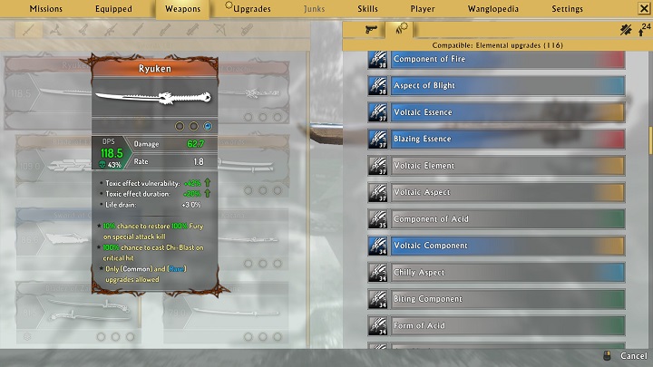 In each inventory item, there are three slots that you can place the upgrade in - The character and upgrades - Character development - Shadow Warrior 2 Game Guide