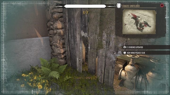 After returning to the scene, inspect the wooden shed, which is located at the end of the entrance road - Sherlock Holmes Chapter One: A Gilded Cage, the crime scene - walkthrough - A gold-plated cage - Sherlock Holmes Chapter One Guide