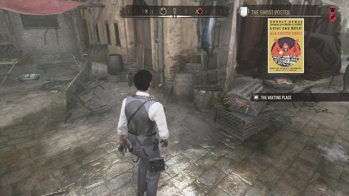 The first object you need to investigate is the knocked over ad, near which you will find - Sherlock Holmes Chapter One: The Ghost-Hunter - walkthrough, Cordona stories - Cordon Tales - Sherlock Holmes Chapter One Guide