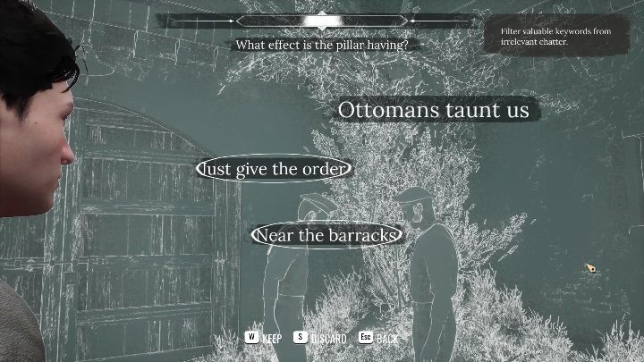 Your job is to eavesdrop on two men - Sherlock Holmes Chapter One: Pillar of Knives - walkthrough, Cordona stories - Cordon Tales - Sherlock Holmes Chapter One Guide